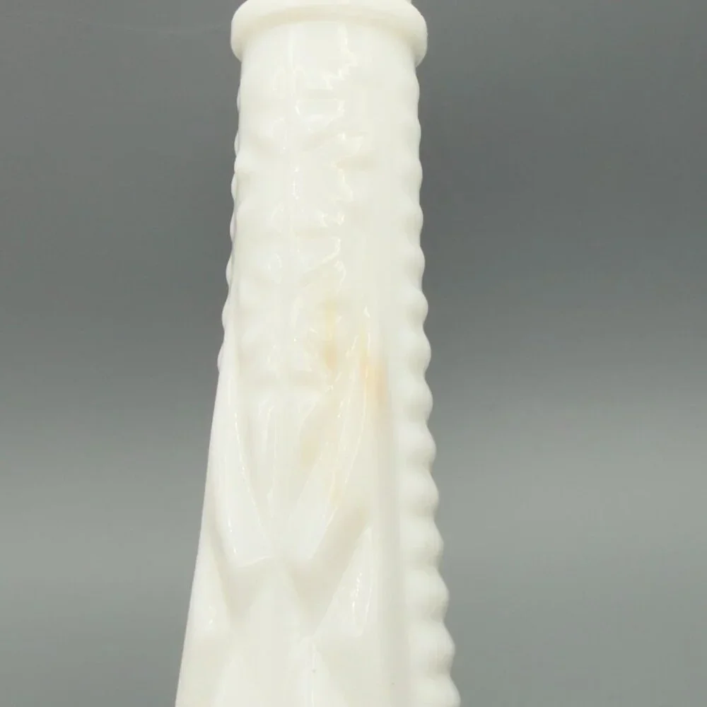 Vintage Milk Glass Bud Vases Set Of 2 Diamond Pattern Scalloped Rim